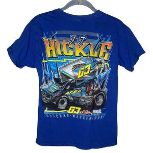 Race Car Motorsport Kids T-Shirt JJ Hickle 63 youth size large blue Hanes